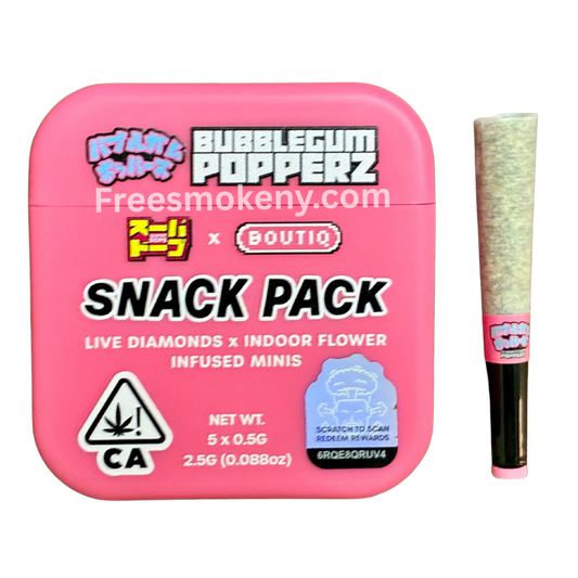 Super Dope x Boutiq Bubblegum Popperz infused pre-roll and packaging on a transparent background