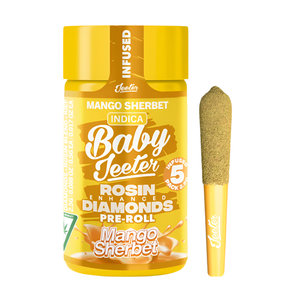 BABY JEETER "MANGO SHERBET" ROSIN ENHANCED PRE-ROLLS; INDICA STRAIN 