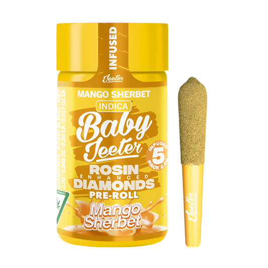 BABY JEETER "MANGO SHERBET" ROSIN ENHANCED PRE-ROLLS; INDICA STRAIN 