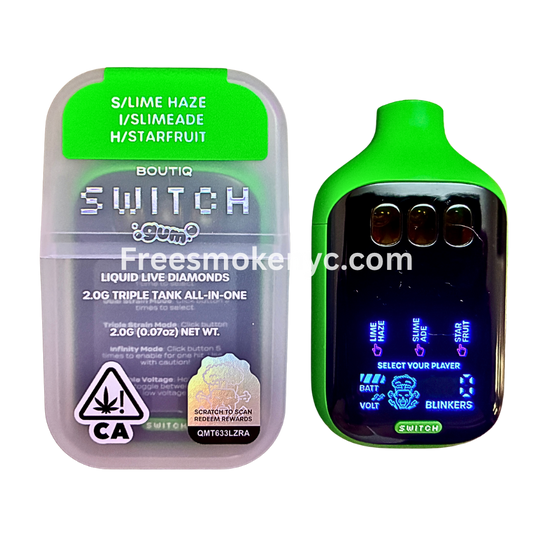 Boutiq Switch Gum Edition 3 strains in 1 disposable vape on transparent background 