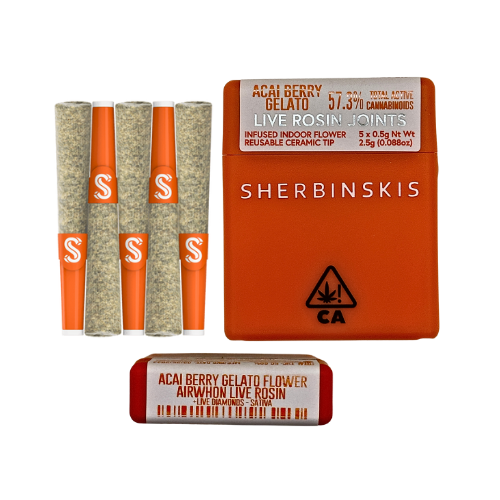 Sherbinski Live Rosin infused pre-rolls Acai Berry Gelato