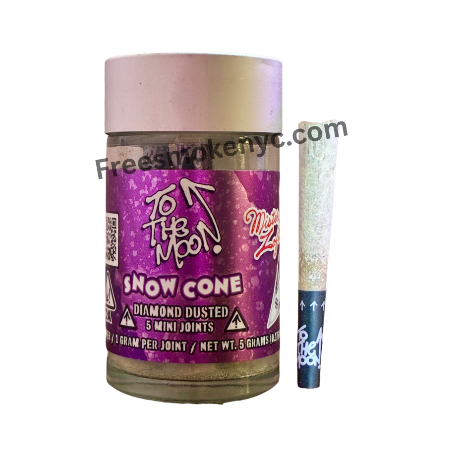 To the Moon Snow Cone mini infused preroll and packaging on a transparent background
