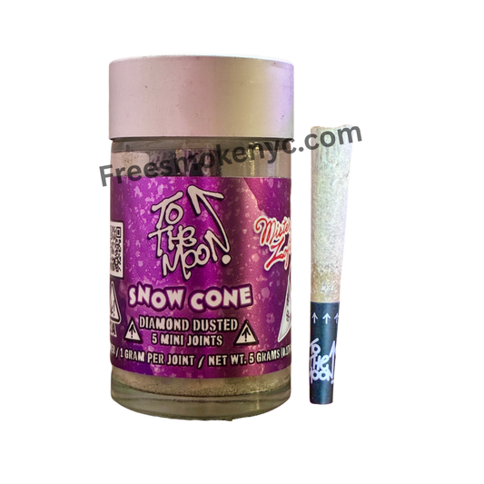 To the Moon Snow Cone mini infused preroll and packaging on a transparent background
