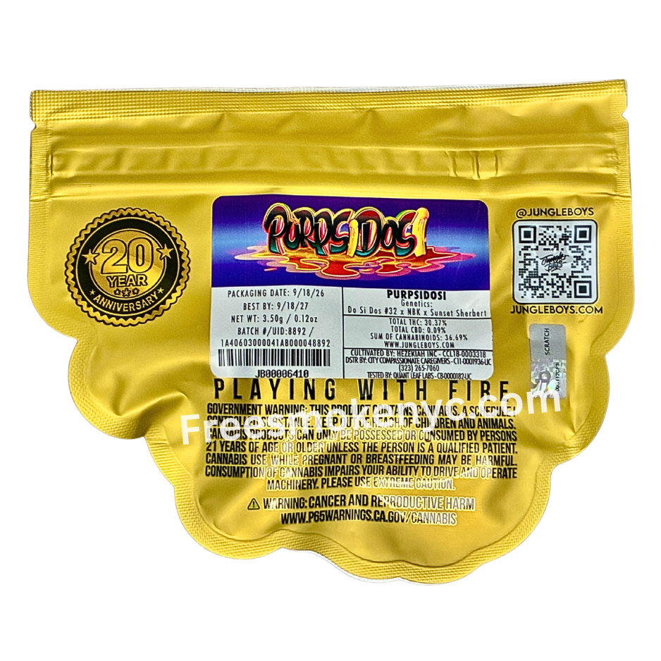 Jungle boys Purpsidosi cannabis packaging on a transparent background 