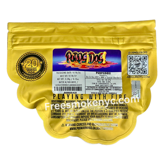 Jungle boys Purpsidosi cannabis packaging on a transparent background 