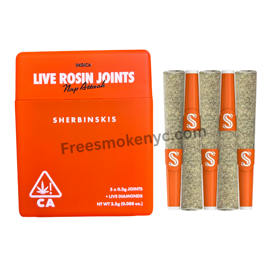 Sherbinskis infused pre roll multipack Nap Attack Indica on transparent background 