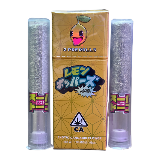 SUPER DOPE “LEMON POPPERZ” 2 PACK PRE-ROLLS; HYBRID STRAIN