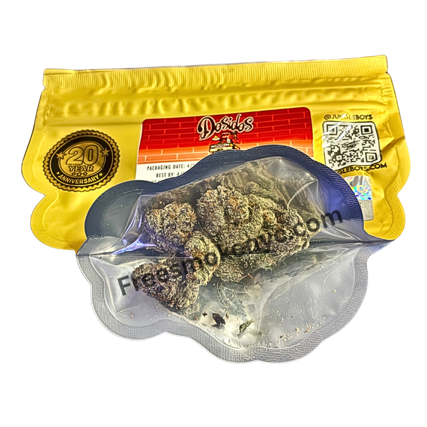 Jungle Boys hybrid strain Do Si Dos cannabis flower packaging and flower on transparent background