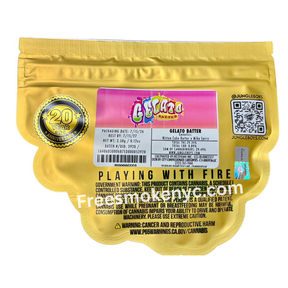 Jungle Boys hybrid strain Gelato Batter packaging on a transparent background 