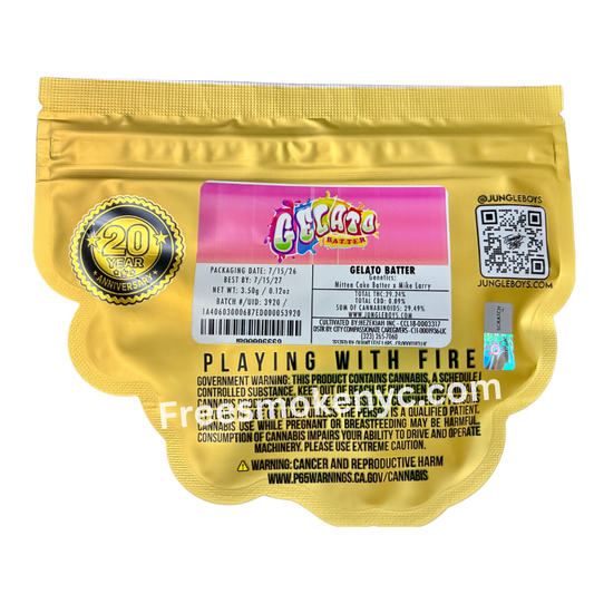 Jungle Boys hybrid strain Gelato Batter packaging on a transparent background 