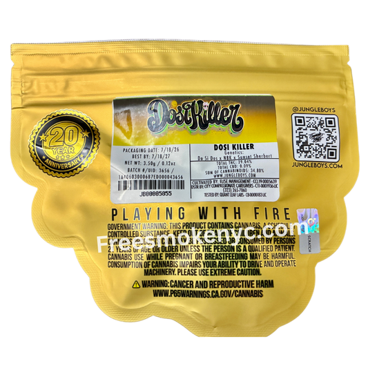 Jungle Boys hybrid strain Dosi Killer packaging on a transparent background 