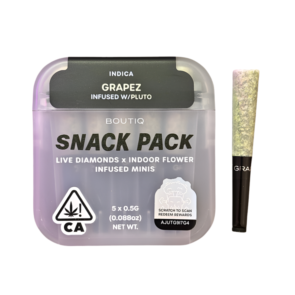 BOUTIQ “SNACK PACK” ”GRAPEZ” INFUSED WITH “PLUTO” PRE-ROLL PACK; INDICA STRAIN