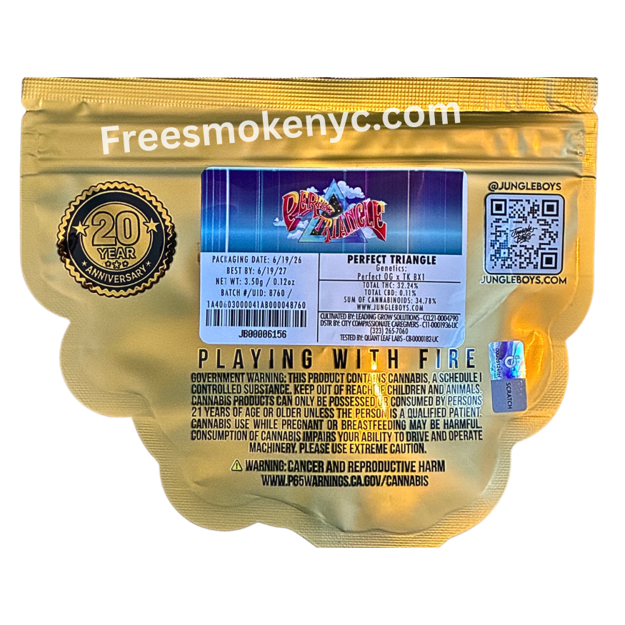 Jungle boys hybrid strain perfect triangle packaging on a transparent background 
