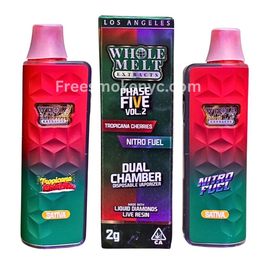 'Whole Melt Extracts' Tropicana Cherries and Nitro Fuel Disposable and packaging on a transparent background