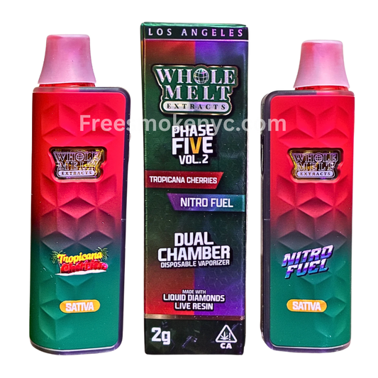 'Whole Melt Extracts' Tropicana Cherries and Nitro Fuel Disposable and packaging on a transparent background