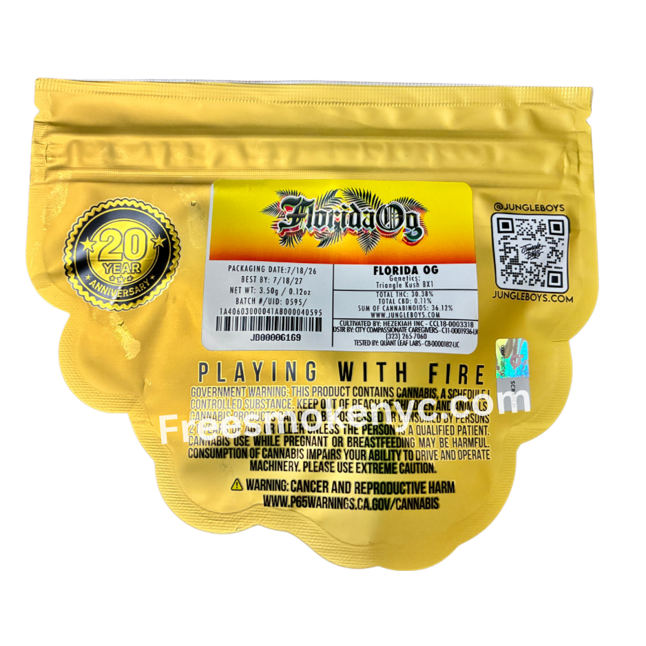Jungle Boys hybrid strain Florida OG packaging on a transparent background 