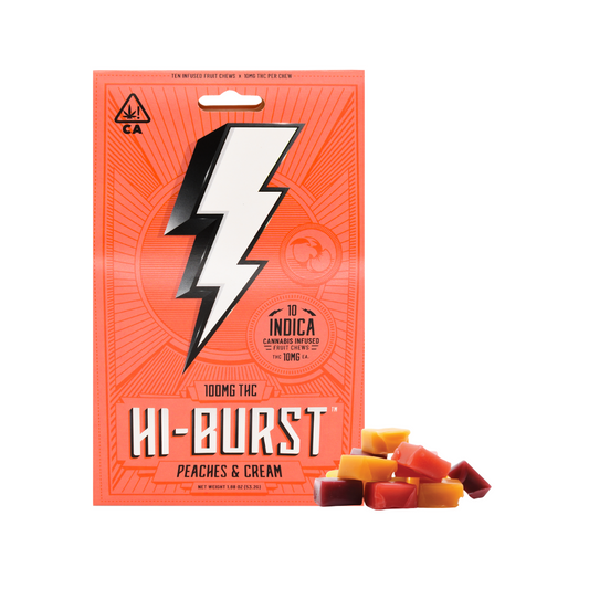 HI-BURST PEACHES & CREAM THC INFUSED FRUIT CHEWS  INDICA 