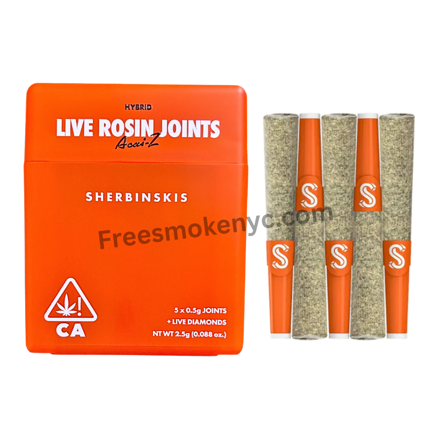 Sherbinski infused pre roll multipack Açaí Z packaging and prerolls on a transparent background 