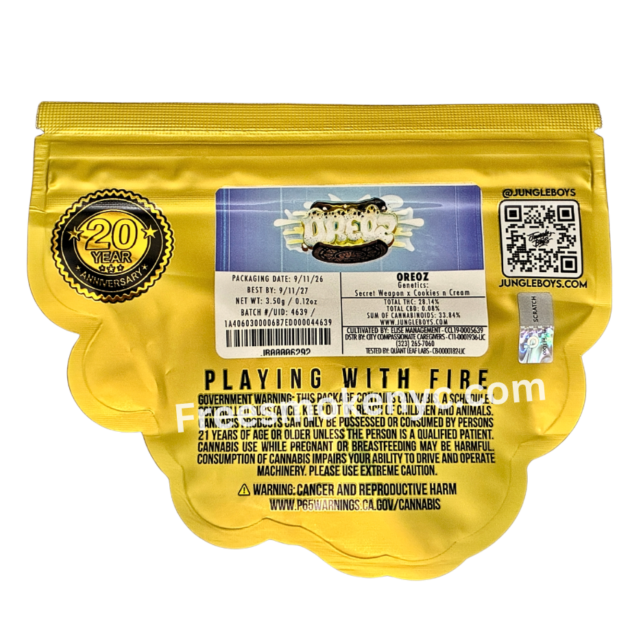 Jungle Boys Oreoz cannabis packaging on a transparent background 