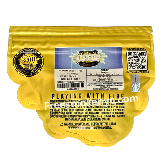 Jungle Boys Oreoz cannabis packaging on a transparent background 