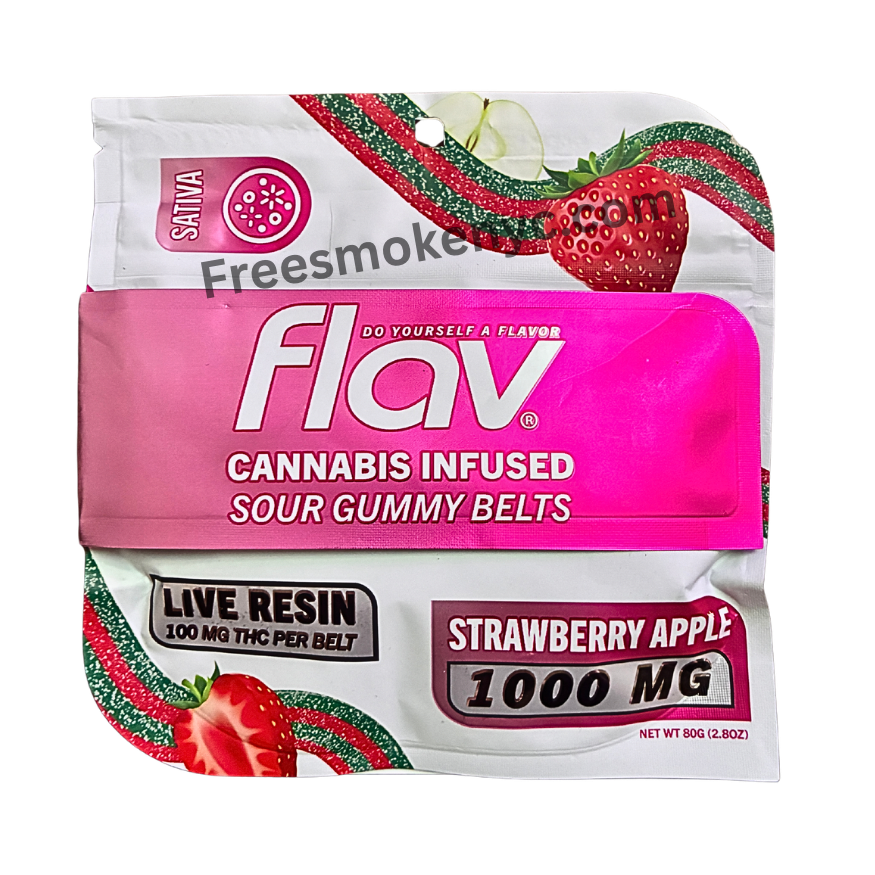 Flav infused sour gummy belts 1000mg strawberry apple sativa packaging 