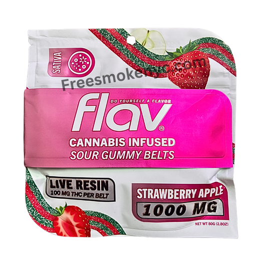 Flav infused sour gummy belts 1000mg strawberry apple sativa packaging 