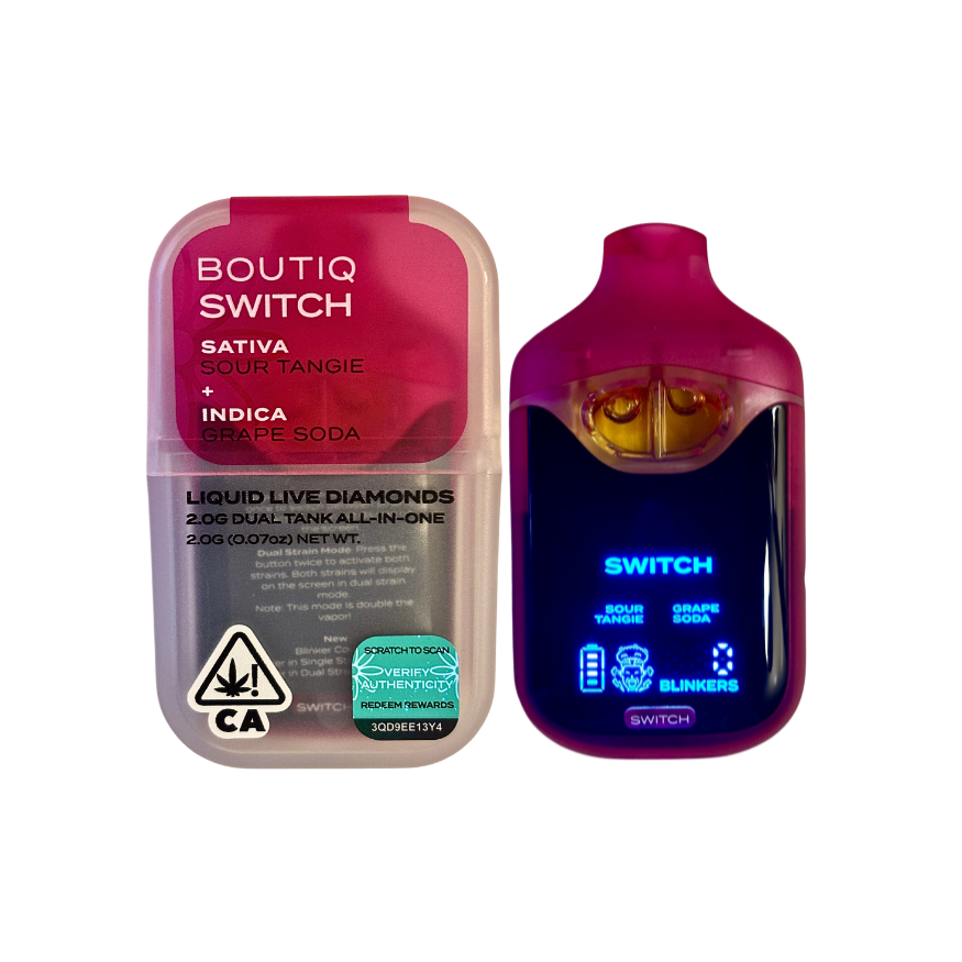 BOUTIQ SWITCH V4 SOUR TANGIE X GRAPE SODA 2G DUAL TANK DISPOSABLE VAPE PEN