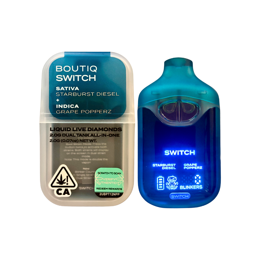 BOUTIQ SWITCH V4 STARBURST DIESEL X GRAPE POPPERZ 2G DUAL TANK DISPOSABLE