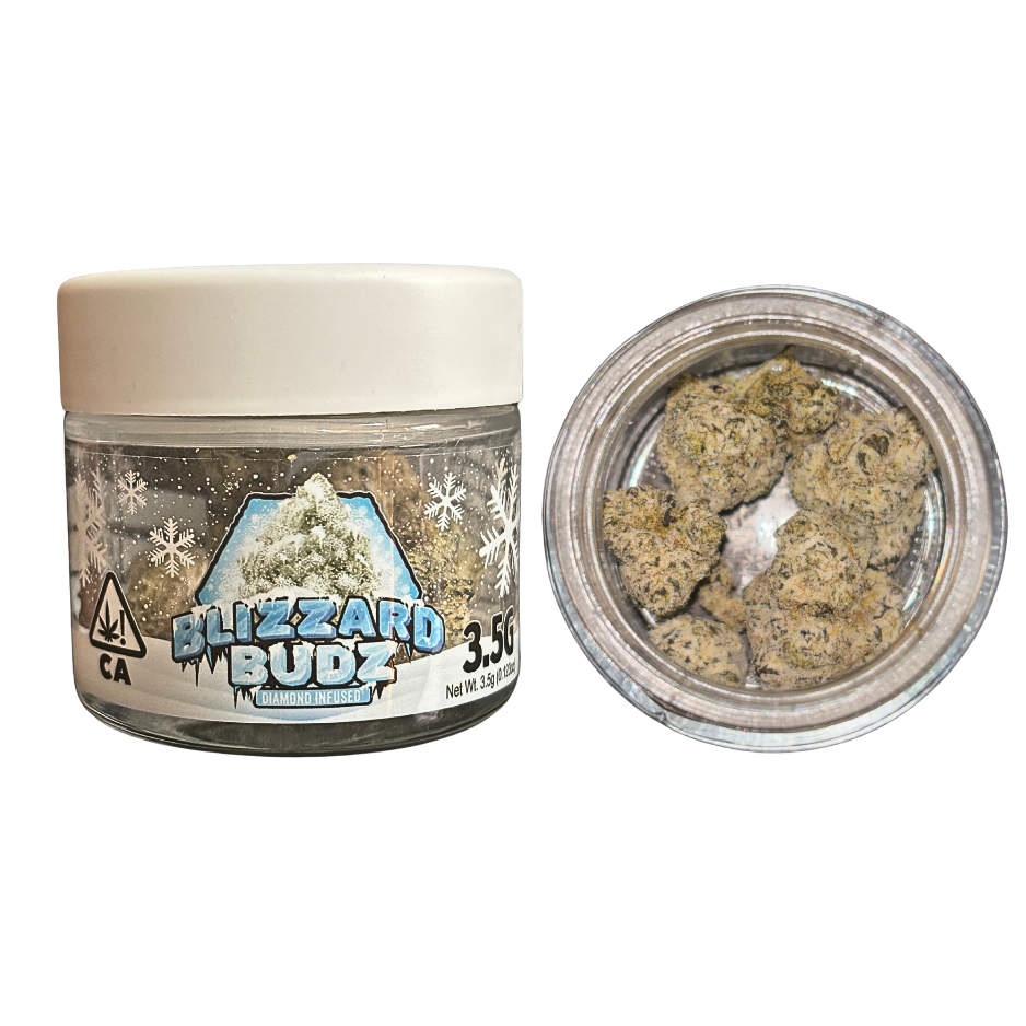 Blizzard Budz 'Cotton candy' infused cannabis flower, hybrid strain. 3.5g jar