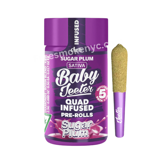 Baby Jeeter Quad Infused pre-rolls sugar plum Sativa strain on transparent background 