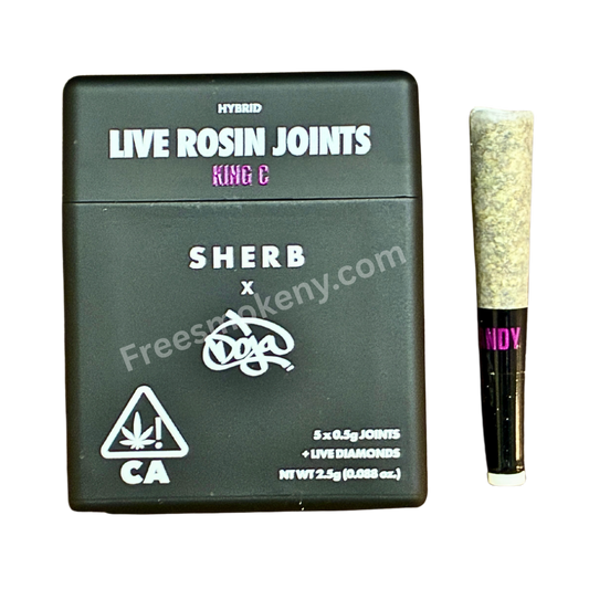 Sherbinski x Doja King C infused pre-roll and packaging on a transparent background