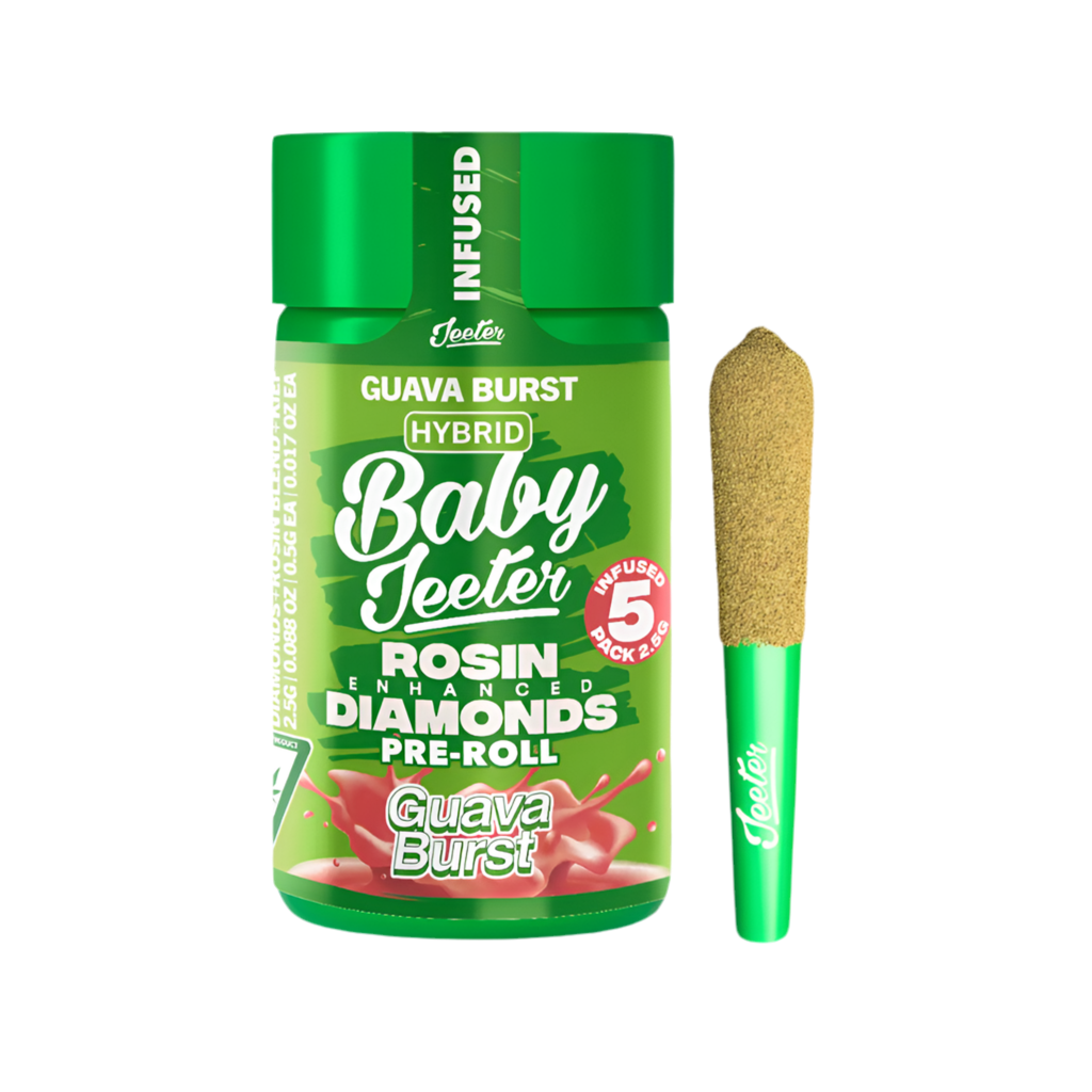 BABY JEETER "GUAVA BURST" ROSIN ENHANCED DIAMONDS PRE-ROLLS; HYBRID STRAIN 