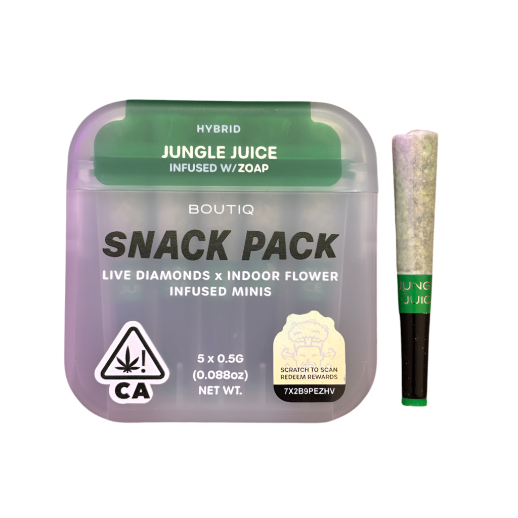 BOUTIQ “SNACK PACK” ”JUNGLE JUICE” INFUSED WITH “ZOAP” PRE-ROLL PACK; HYBRID STRAIN 