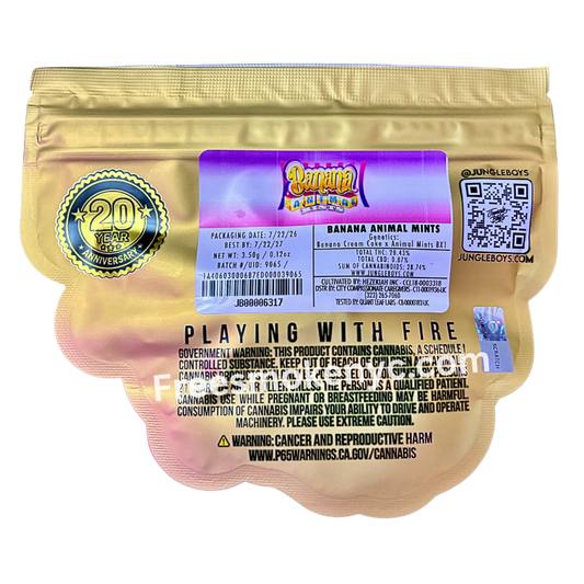 Jungle Boys hybrid strain Banana Animal Mints packaging on a transparent background 