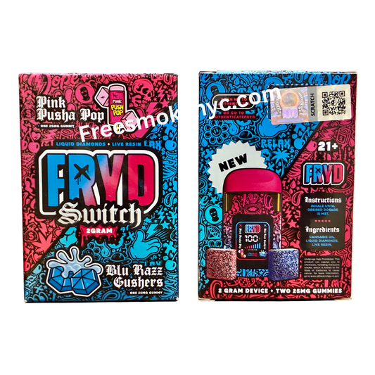 Fryd Switch 2 gram disposable two flavors in one featuring two edible gummies 
