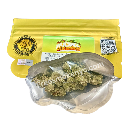 Jungle Boys WiFi Cake packaging And cannabis flower on a transparent background 