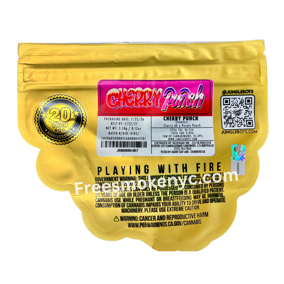 Jungle Boys hybrid strain Cherry Punch packaging on a transparent background 