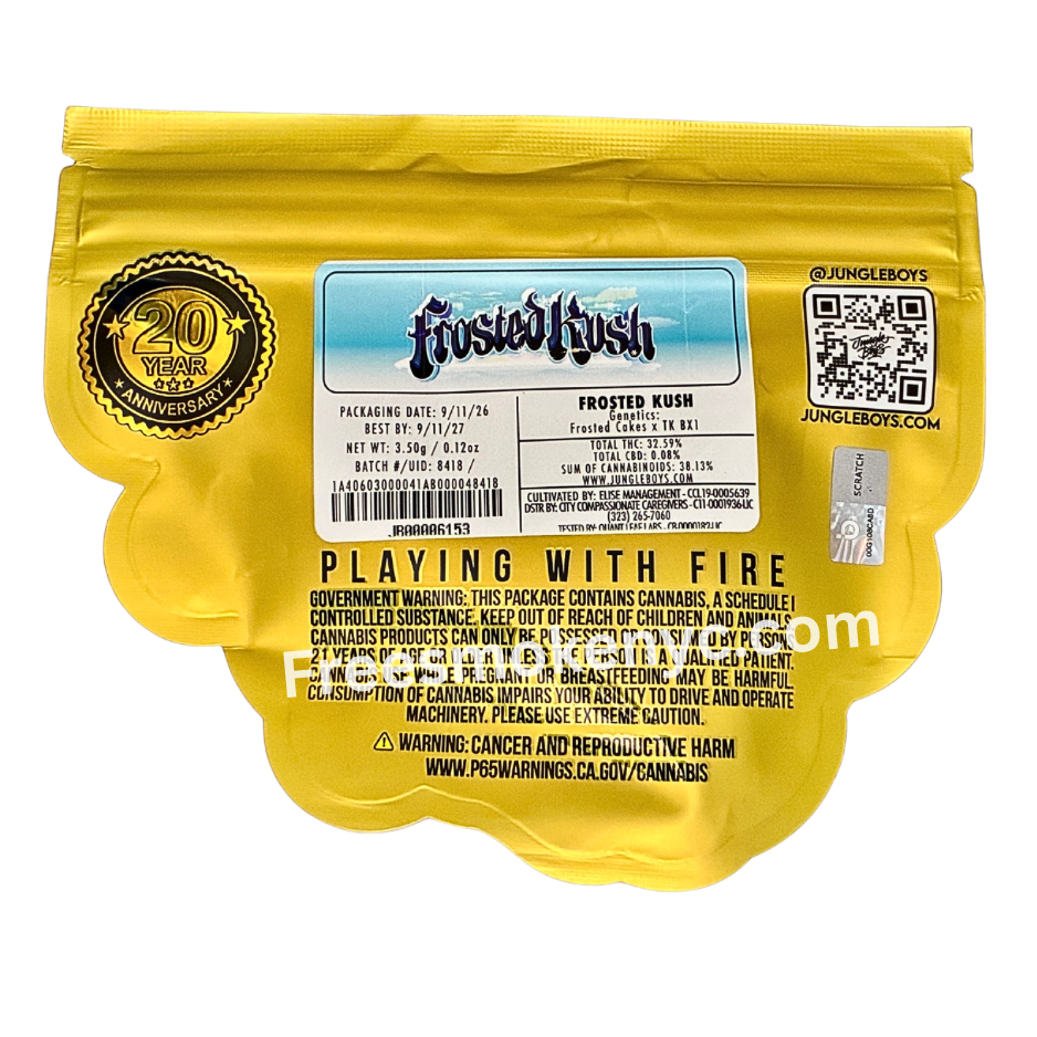 Jungle Boys Frosted Kush cannabis packaging on a transparent background 