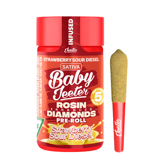 BABY JEETER  "STRAWBERRY SOUR DIESEL" INFUSED PRE-ROLL JAR; SATIVA STRAIN