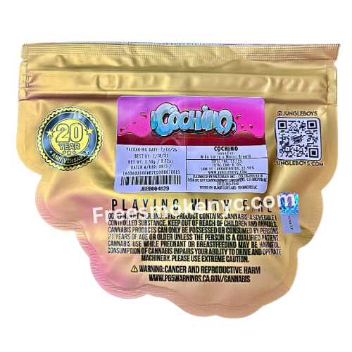 Jungle Boys Cochino hybrid cannabis packaging on a transparent background 