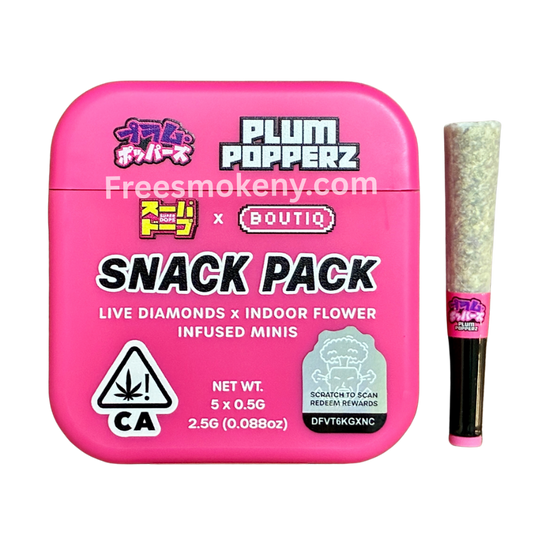 Super Dope x Boutiq Plum Popperz infused pre-roll and packaging on a transparent background