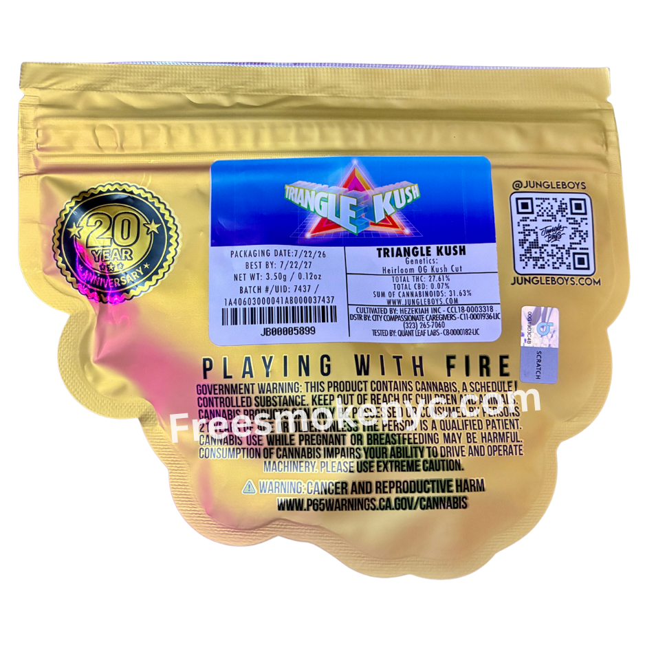 Jungle Boys hybrid strain Triangle Kush packaging on a transparent background 