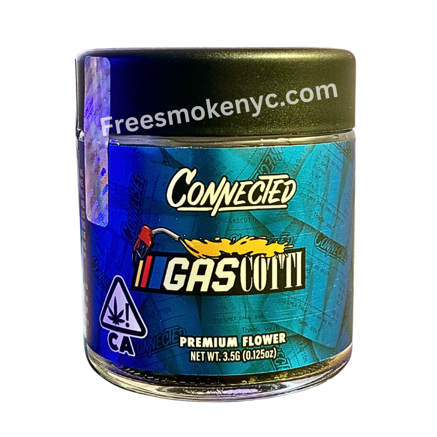 Jar of Connected Cannabis Co. cannabis with branding on a transparent background