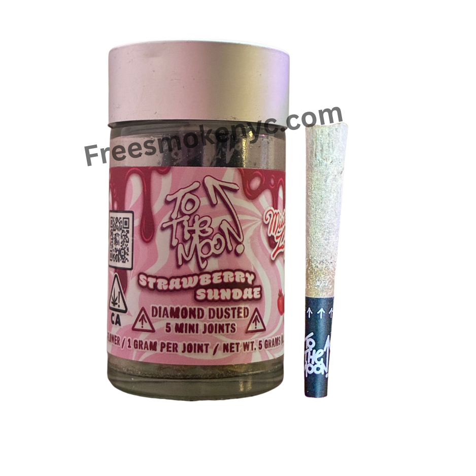 To the Moon Strawberry Sundae mini infused preroll and packaging on a transparent background 