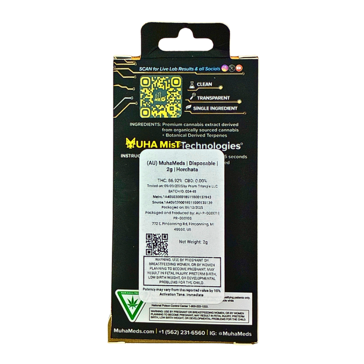 Muha Meds Horchata 2G Disposable Vape | Indica Strain – Free Smoke NYC