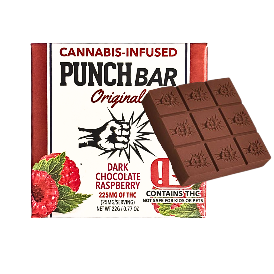 Punch Bar Cannabis Infused Dark Chocolate raspberry; hybrid strain