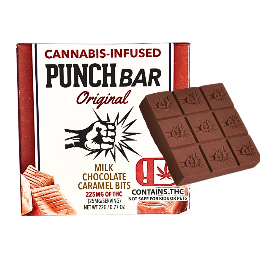 Punch Bar Cannabis Infused Milk Chocolate Caramel Bits; hybrid effects