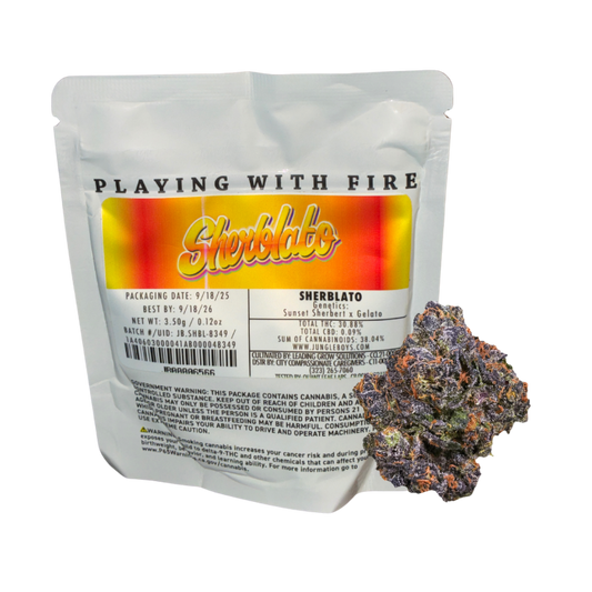 JUNGLE BOYS "SHERBLATO" CANNABIS FLOWER; HYBRID STRAIN 