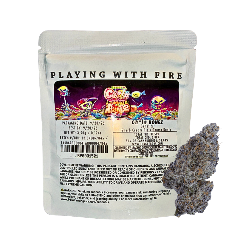JUNGLE BOYS "C@*!# BONEZ" CANNABIS FLOWER; HYBRID STRAIN 