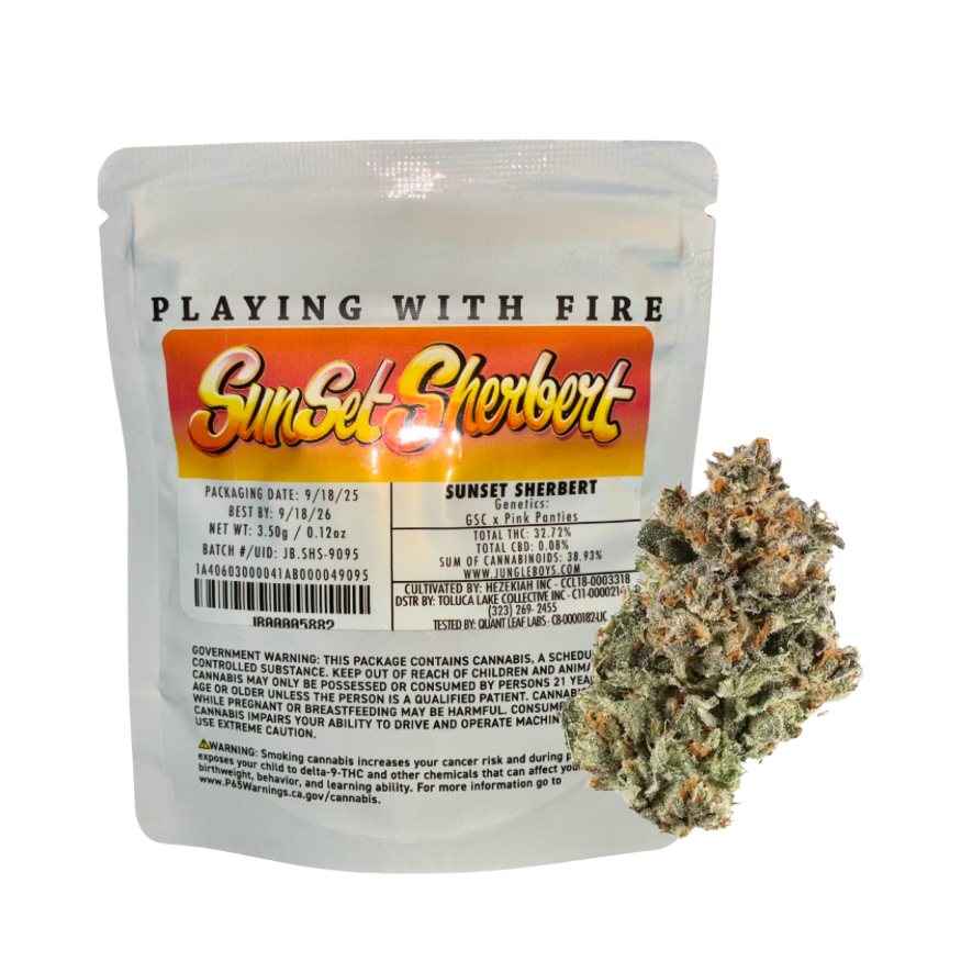 JUNGLE BOYS "SUNSET SHERBERT" CANNABIS FLOWER; HYBRID STRAIN 